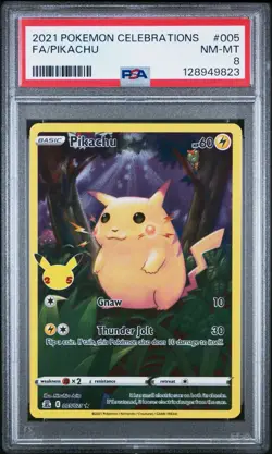 2021 Pokemon Celebrations 005 Full Art Pikachu Holo PSA 8 NM Rare Card Fresh - Image 1