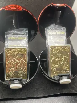 2 Charizard 23k Gold Plated Pokemon Trading Card with COA - Image 1