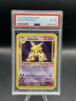 1999 Pokemon TCG Alakazam Base Set Holo PSA 6 Card 1/102 - Image 1