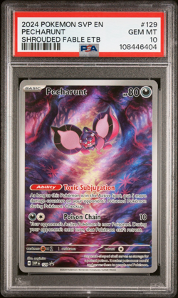 PSA 10 GEM 2024 Pokemon Pecharunt #129 Shrouded Fable ETB Promo - Image 1