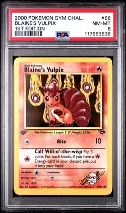 2000 POKEMON GYM CHALLENGE #66 BLAINE'S VULPIX PSA 8 NM MINT 1ST EDITION - Image 1
