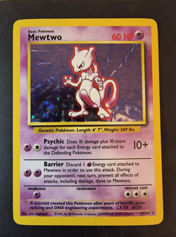 Pokemon Mewtwo TCG Base Set Holo Rare Card 10/102 MP Condition NEVER PLAYED - Image 1