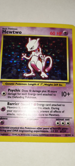 Pokemon Mewtwo TCG Base Set Holo Rare Card 10/102 MP Condition NEVER PLAYED - Image 2