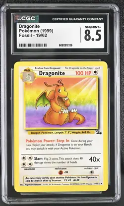 CGC 8.5 Dragonite 1999 Fossil 19/62 Pokemon Card - Image 1