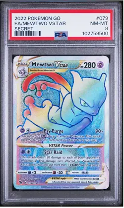 2022 POKEMON GO 079/078 FULL ART/MEWTWO VSTAR SECRET - PSA 8 - Image 1