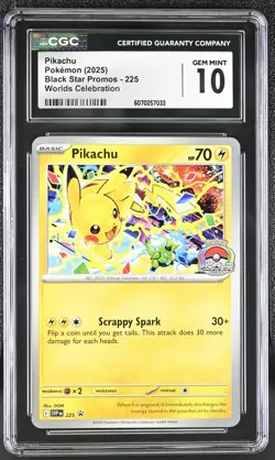CGC 10 Pikachu SVP 225 Worlds Celebration Promo Pokemon Card - Image 1