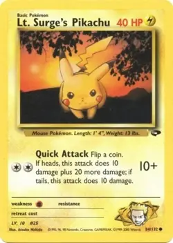 Lt. Surge's Pikachu 84/132 Gym Challenge Pokemon Card LP - Image 1
