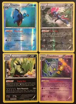4 X Steam Siege Pokemon Cards HOLO REVERSE RARE Tyranitar Chandelure Clawitzer - Image 1