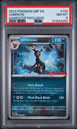 UMBREON #130 GAMESTOP STAMPED EXCLUSIVE PROMO 2023 POKEMON OBSIDIAN FLAMES PSA 8 - Image 1