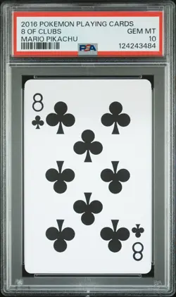 2016 POKEMON PLAYING CARDS MARIO PIKACHU 8 OF CLUBS PSA 10 - Image 1