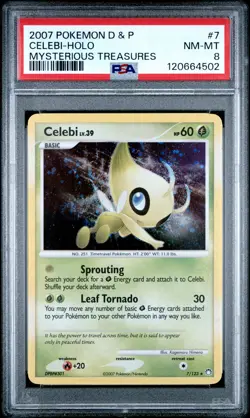 2007 POKEMON DIAMOND & PEARL MYSTERIOUS TREASURES #7 CELEBI-HOLO PSA 8 - Image 1