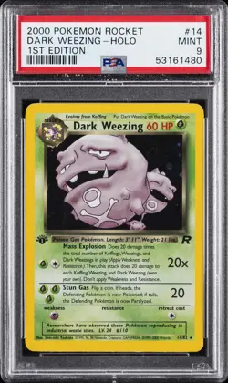 2000 POKEMON ROCKET 1ST ED #14 DARK WEEZING-HOLO PSA 9 - Image 1