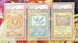 1999 Zapdos, Moltres, Articuno 1st Edition Fossil Holo set PSA 7 (3) cards - Image 1