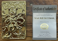 Pokemon MEWTWO #150 23k Gold Plated Card Vintage 1999 Burger King Promo COA - Image 1