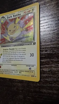Pokemon Dark Raichu Holo TCG Card 83/82 Lightly Played - Image 4