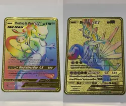 2PCS Mwetwo&Mew Dialga Gold Metal Pokemon Card-Collectible Gift Display！ - Image 1