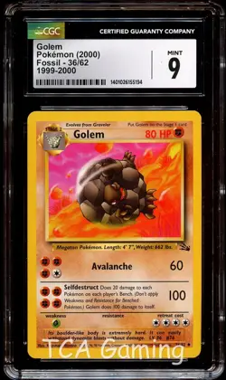 CGC 9 MINT Golem 36/62 Fossil 1999-2000 (RED LOGO) Pokemon Card 194 - Image 1