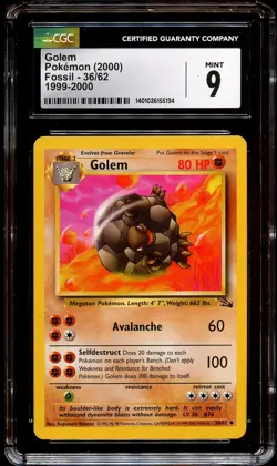 CGC 9 MINT Golem 36/62 Fossil 1999-2000 (RED LOGO) Pokemon Card 194 - Image 2