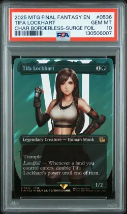 2025 MTG FINAL FANTASY CHARACTER BORDERLESS-SURGE FOIL TIFA LOCKHART PSA 10 - Image 1