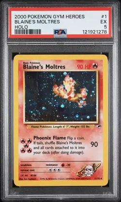 2000 Pokemon Blaine's Moltres Gym Heroes Unlimited Holo Rare #1 PSA 5 NEW CERT - Image 1