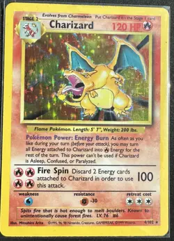Pokemon TCG Charizard Base Set Holo Unlimited Rare Card 4/102 Damaged - Image 2
