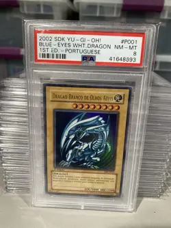 2002 Yu-Gi-Oh! Blue-Eyes White Dragon SDK DIK P001 Ultra Rare 1st Edition PSA 8 - Image 1