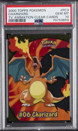 2000 TOPPS POKEMON TV ANIMATION CLEAR CARDS #PC3 CHARIZARD PSA 10 - Image 1