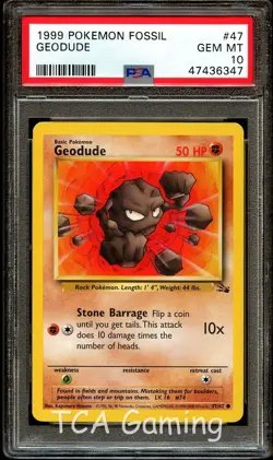 PSA 10 GEM MINT Geodude 47/62 Fossil 1999-2000 (Red Logo) Pokemon Card 347 - Image 1