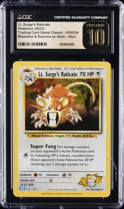 2023 POKEMON BLASTOISE & SUICUNE EX DECK LT. SURGE'S RATICATE CGC 10 PRISTINE - Image 1