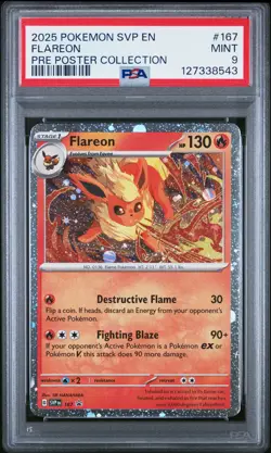 2025 POKEMON PRISMATIC EVOLUTIONS POSTER COLLECTION PROMO #167 FLAREON PSA 9 - Image 1