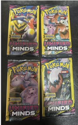 Unified Minds Booster Pack Complete Art Set Pokemon TCG 3 Card Pack (4 Packs) - Image 1