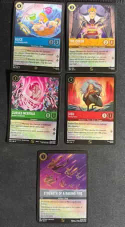 Lorcana Fabled Queen Sisu Alice Cursed Strength Set of 5 Promo Card Foils NM/M - Image 1