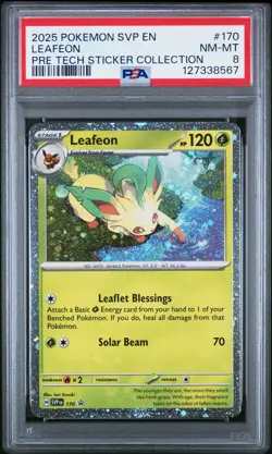 2025 POKEMON SVP PRISMATIC EVOLUTIONS TECH STICKER COLLECTION #170 LEAFEON PSA 8 - Image 1
