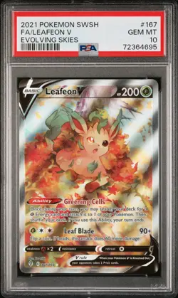 2021 Pokemon SWSH Evolving Skies Leafeon V 167/203 PSA 10 Gem Mint Alt Art - Image 1