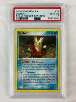 PSA 10 Gem Mint Delibird 2004 EX Team Rocket Returns #21 - Image 1
