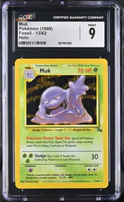 CGC 9 MINT Muk 1999 Fossil 13/62 Holo Pokemon Card - Image 1