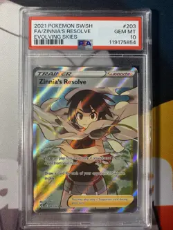Zinnia's Resolve 203/203 Ultra Rare Evolving Skies Pokemon Card PSA 10 - Image 1