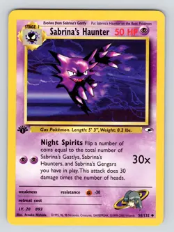 Pokemon TCG Sabrina's Haunter Gym Heroes 58/132 1st Edition 2000 WOTC LP - Image 1