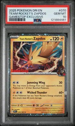 PSA 10 Team Rocket's Zapdos 070/182 Gamestop Cosmos Holo 2025 Pokemon Card - Image 1