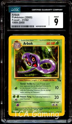 CGC 9 MINT Arbok 31/62 1999-2000 (RED LOGO) Pokemon Card 189 - Image 1
