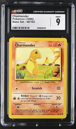 CGC 9 Charmander 1999 Base Set 46/102 Graded Pokemon Card - Image 1