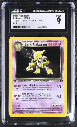 CGC 9 MINT Dark Alakazam 2000 Team Rocket 1st Edition 1/82 Holo Pokemon Card - Image 1