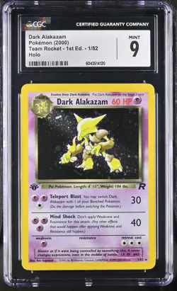CGC 9 MINT Dark Alakazam Team Rocket 1st Edition 1/82 Holo Pokemon Card - Image 1