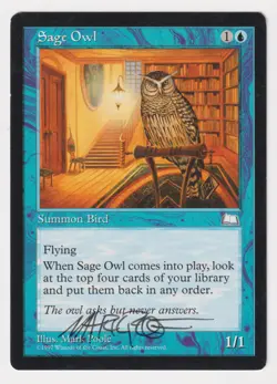 Signed Sage Owl HP Weatherlight Artist Mark Poole 1997 WOTC MTG Magic Blue Bird! - Image 1