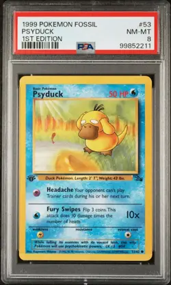 1999 Pokemon Fossil 1st Edition 53 Psyduck PSA 8 NM-MT - Image 1