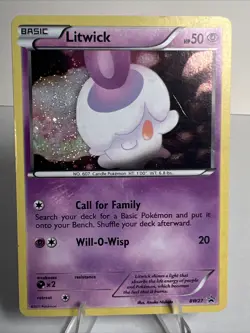DAMAGED Litwick BW27 Holo Black and White Promos AUTHENTIC Pokemon Card - Image 1