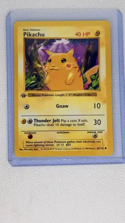 Pikachu 1st Edition Shadowless (Red Cheeks) 58/102 Base Set 1999 TCG Card - LP - Image 1