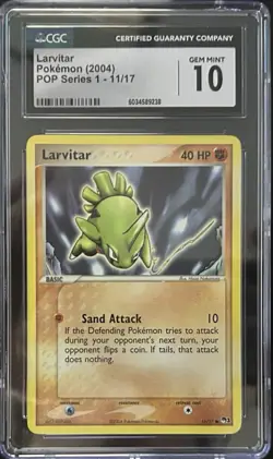Larvitar Pop Series 1 Set 2004 Promo Common Pokemon Card CGC 10 Gem Mint - Image 1