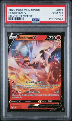 2022 POKEMON SWSH #024 RESHIRAM V SILVER TEMPEST PSA 10 GEM MINT - Image 1