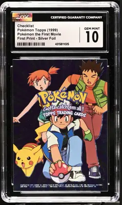 CGC 10 Topps Pokemon Movie Edition Checklist Foil Pikachu Blue Logo 1999 - Image 1